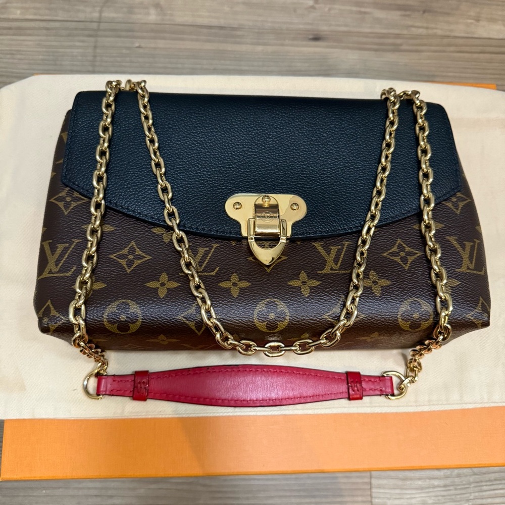 Louis Vuitton Black and Brown Shoulder Bag with Gold and Red Accents